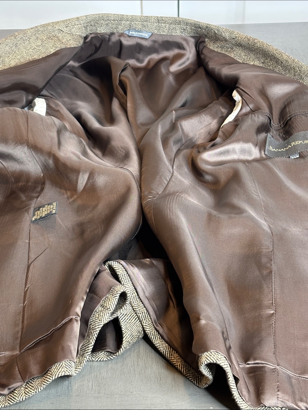 π€ Banana Republic Menβs Tweed Blazer 44R Brown Herringbone Wool Sport Coat π€ - Picture 7 of 16